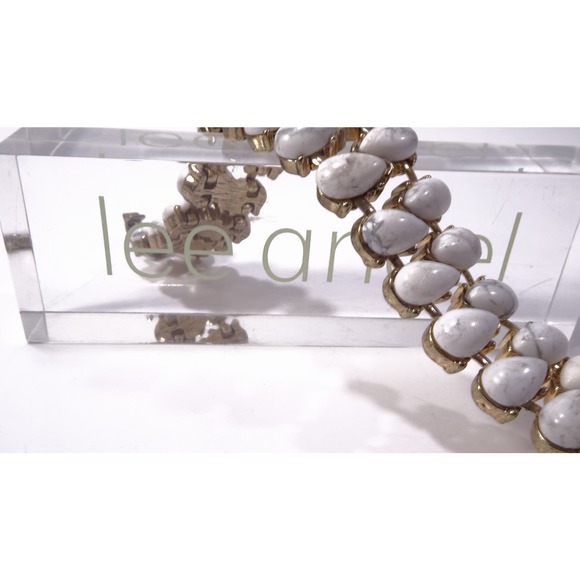 Neiman Marcus Lee Angel Howlite Teardrop Brass Link Bracelet NWT 298 - Picture 7 of 11